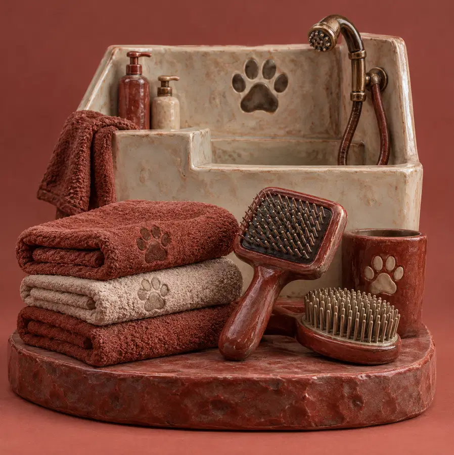 Illustration of pet care businesses equipment and workspace
