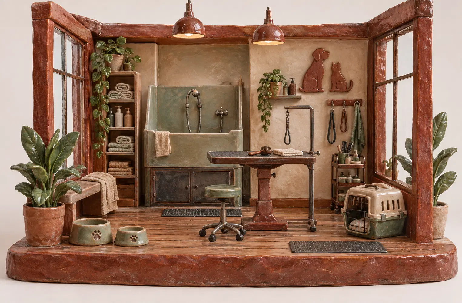 Illustration of pet care businesses and their working space