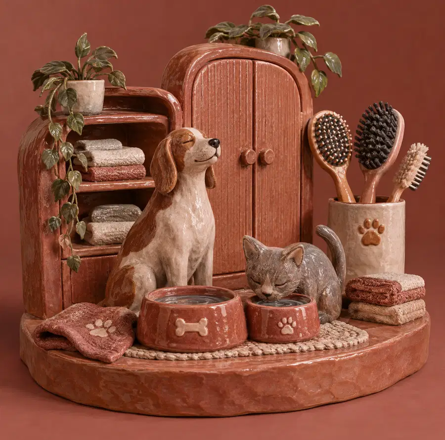 Illustration of pet care businesses equipment and workspace